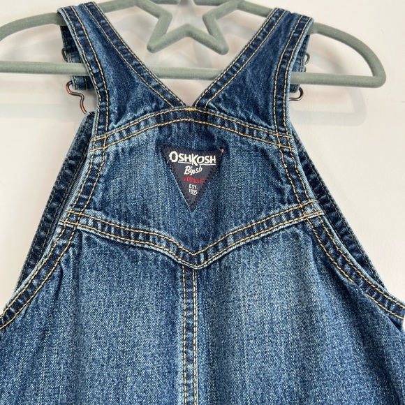 OshKosh B'gosh Blue Denim Overalls Graphic Logo Bib Print 18M Baby - Picture 4 of 6